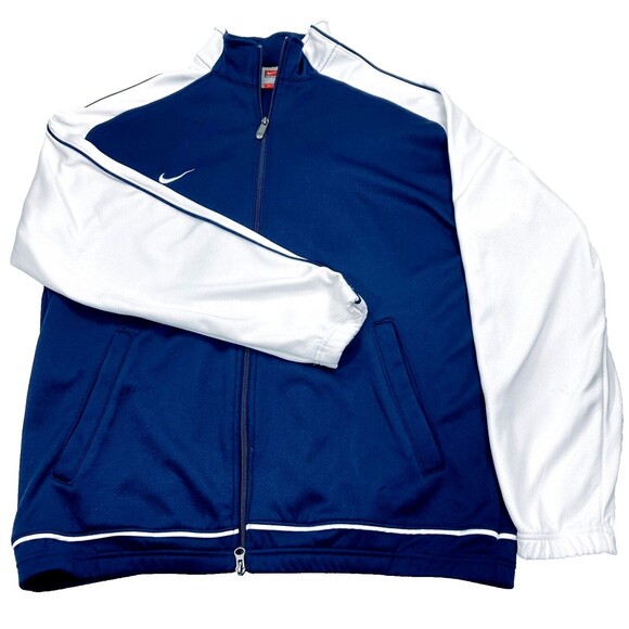 Nike Team Track Jacket Fit Dry Blue with White Full Zip M Soccer Run Golf Y2K - Picture 1 of 16